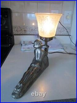 Vintage Art Deco Nouveau Chandler Laying Lady Lamp Figural Light Metal WORKS