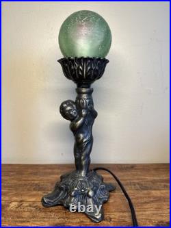 Vintage Art Deco Nouveau Figural Table Lamp With Original Glass Globe Shade