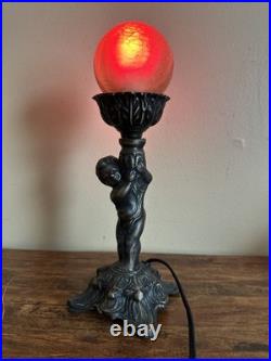 Vintage Art Deco Nouveau Figural Table Lamp With Original Glass Globe Shade