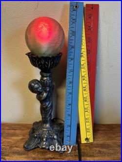 Vintage Art Deco Nouveau Figural Table Lamp With Original Glass Globe Shade
