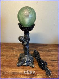 Vintage Art Deco Nouveau Figural Table Lamp With Original Glass Globe Shade