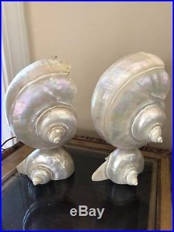 Vintage Art Deco Nouveau Nautilus Seashell Sea Shell Figural Lamp Pair
