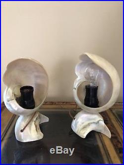 Vintage Art Deco Nouveau Nautilus Seashell Sea Shell Figural Lamp Pair