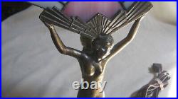 Vintage Art Deco, Nouveau Nude Woman Dancer with Wings, Stained Glass Fan Shade