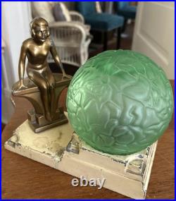 Vintage Art Deco Nuart Nude Woman Lamp 8x9Green Crackle Brain Globe Original