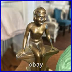 Vintage Art Deco Nuart Nude Woman Lamp 8x9Green Crackle Brain Globe Original