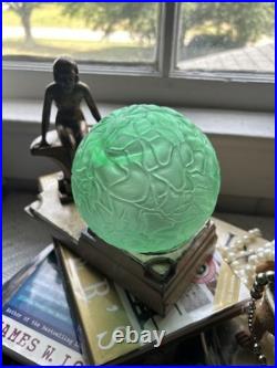 Vintage Art Deco Nuart Nude Woman Lamp 8x9Green Crackle Brain Globe Original