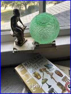 Vintage Art Deco Nuart Nude Woman Lamp 8x9Green Crackle Brain Globe Original