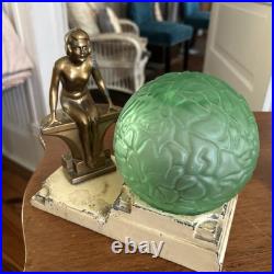 Vintage Art Deco Nuart Nude Woman Lamp 8x9Green Crackle Brain Globe Original