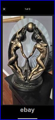 Vintage Art Deco Nude Ladies Symmetry 13 MCM Lighted Sculpture