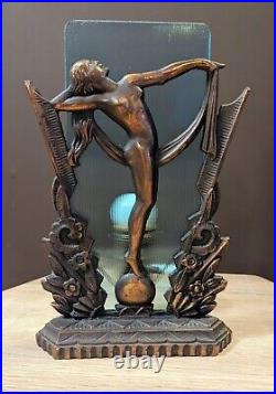 Vintage Art Deco Nude with Scarf Bronze Table Lamp