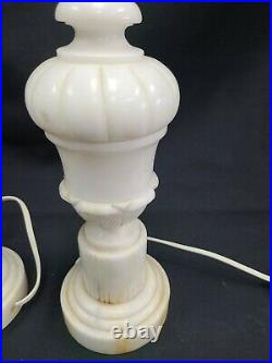 Vintage Art Deco Pair Alabaster Urn Boudoir Table Lamp MCM Mid Century Superb