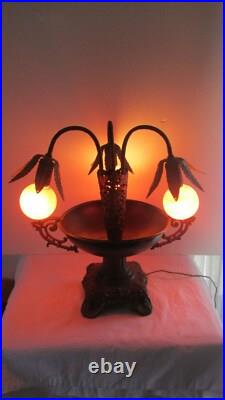 Vintage Art Deco Polychrome Table Lamp Light Lion Head Base Rare