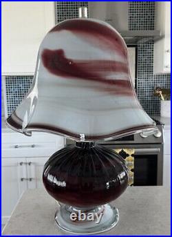 Vintage Art Deco Red White Blown Glass Table Lamp Awesome