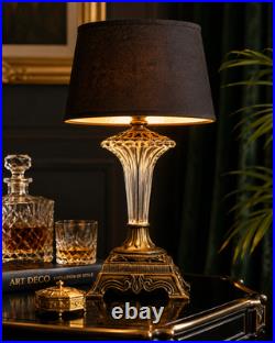Vintage Art Deco Revival Glass & Brass Table Lamp Fluted Trumpet Form 14