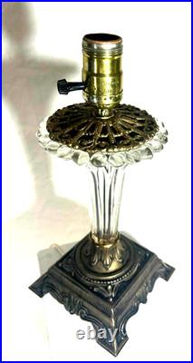 Vintage Art Deco Revival Glass & Brass Table Lamp Fluted Trumpet Form 14