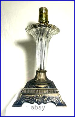Vintage Art Deco Revival Glass & Brass Table Lamp Fluted Trumpet Form 14