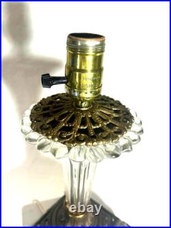 Vintage Art Deco Revival Glass & Brass Table Lamp Fluted Trumpet Form 14