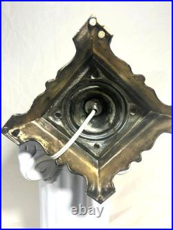 Vintage Art Deco Revival Glass & Brass Table Lamp Fluted Trumpet Form 14