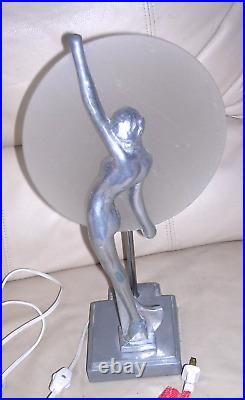 Vintage Art Deco SARSAPARILLA Nude Nymph Woman Moon Disc Lamp Works NYC Frankart