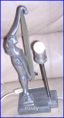 Vintage Art Deco SARSAPARILLA Nude Nymph Woman Moon Disc Lamp Works NYC Frankart