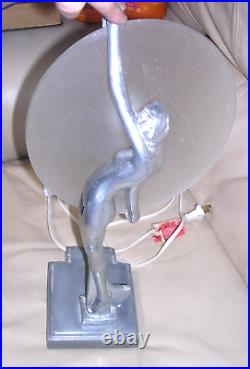 Vintage Art Deco SARSAPARILLA Nude Nymph Woman Moon Disc Lamp Works NYC Frankart