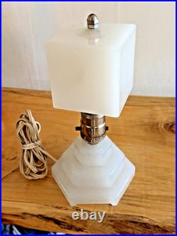 Vintage Art Deco Scottie Lamp Original Milk Glass Small Nightstand Lamp