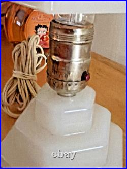 Vintage Art Deco Scottie Lamp Original Milk Glass Small Nightstand Lamp