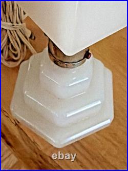 Vintage Art Deco Scottie Lamp Original Milk Glass Small Nightstand Lamp