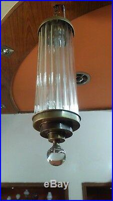Vintage Art Deco Skyscraper Brass & Glass Ceiling Fixture Chandelier Light Lamp