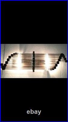 Vintage Art Deco Skyscraper Brass & Glass Rod Wall Light Sconce Lamp Fixture