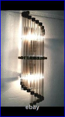 Vintage Art Deco Skyscraper Brass & Glass Rod Wall Light Sconce Lamp Fixture
