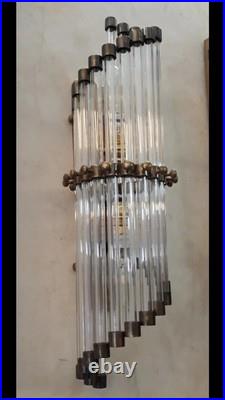 Vintage Art Deco Skyscraper Brass & Glass Rod Wall Light Sconce Lamp Fixture