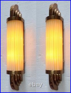 Vintage Art Deco Skyscraper Wall Sconce Brass Cream Glass Rod Cylinder Light 1Pc