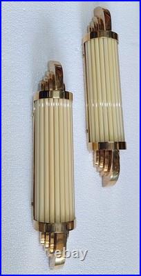 Vintage Art Deco Skyscraper Wall Sconce Brass Cream Glass Rod Cylinder Light 1Pc