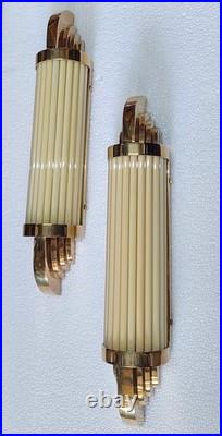 Vintage Art Deco Skyscraper Wall Sconce Brass Cream Glass Rod Cylinder Light 1Pc