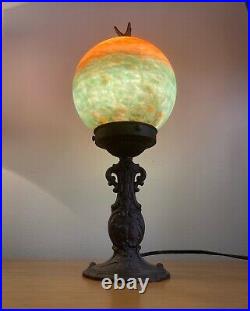 Vintage Art Deco Spelter Globe Butterfly Table Or Desk Lamp F. M. K. CO