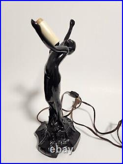 Vintage Art Deco Style Black Metal Nude Lady Lamp