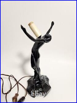 Vintage Art Deco Style Black Metal Nude Lady Lamp