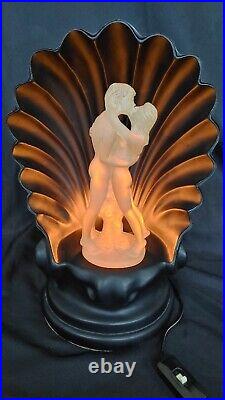 Vintage Art Deco Style Black Shell Lamp w Rotating Multicolor Kissing Couple