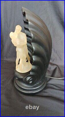 Vintage Art Deco Style Black Shell Lamp w Rotating Multicolor Kissing Couple