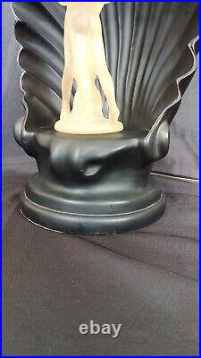 Vintage Art Deco Style Black Shell Lamp w Rotating Multicolor Kissing Couple