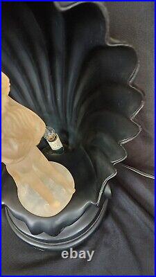 Vintage Art Deco Style Black Shell Lamp w Rotating Multicolor Kissing Couple