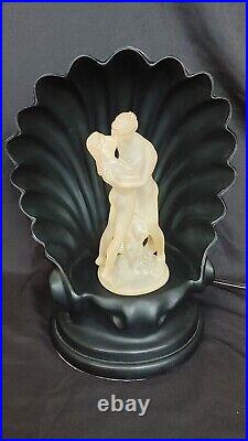 Vintage Art Deco Style Black Shell Lamp w Rotating Multicolor Kissing Couple