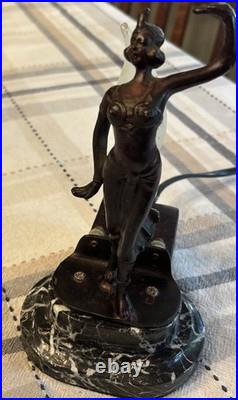 Vintage Art Deco Style Dancer Figurine Statue Marble Base 8 Lamp
