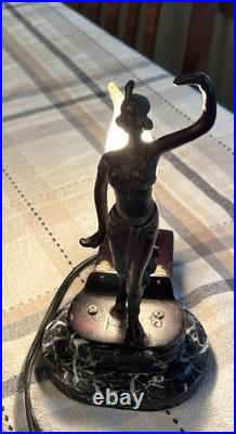 Vintage Art Deco Style Dancer Figurine Statue Marble Base 8 Lamp
