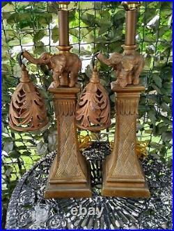 Vintage Art Deco Style Faux Brass Elephant Table Lamp Set Super Unique Pair SEE