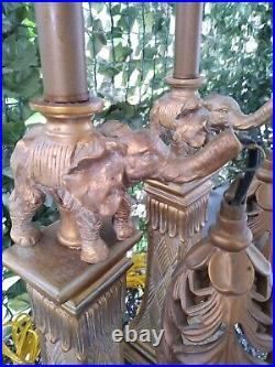 Vintage Art Deco Style Faux Brass Elephant Table Lamp Set Super Unique Pair SEE