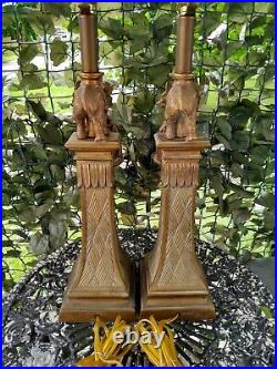 Vintage Art Deco Style Faux Brass Elephant Table Lamp Set Super Unique Pair SEE