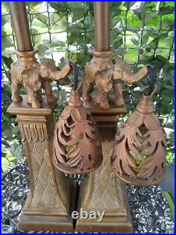 Vintage Art Deco Style Faux Brass Elephant Table Lamp Set Super Unique Pair SEE